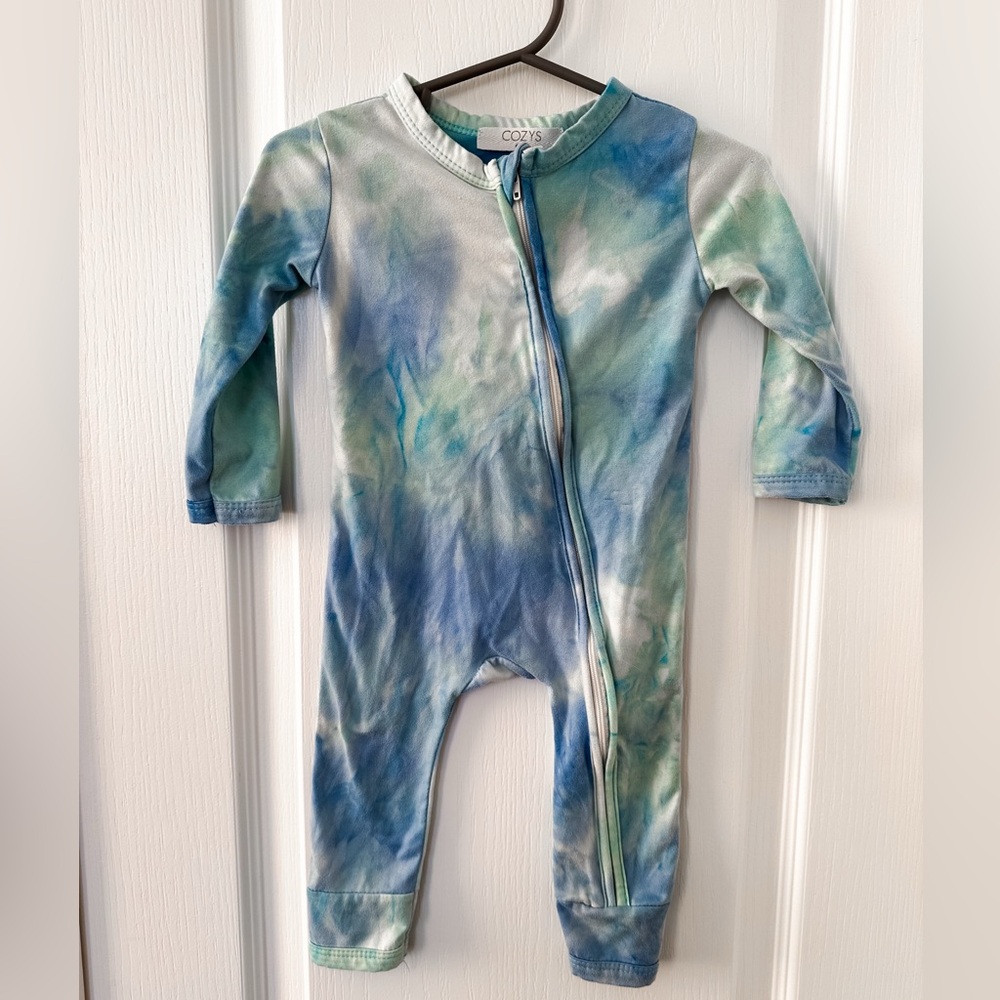 Cozy’s Baby Tie-Dye Blue Zipper Footie One-Piece